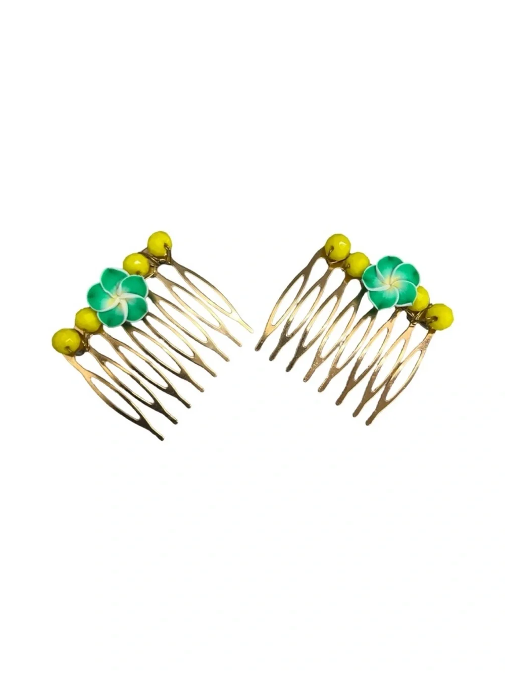 Floral Hair Comb with Yellow and Green Accents 2 pc Set 2.0”FINAL PRICE DROP